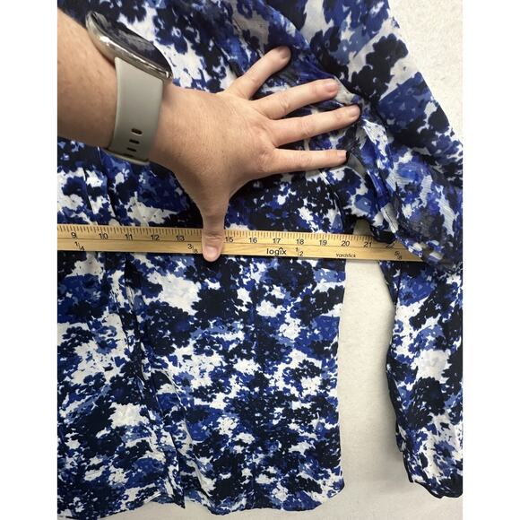 LAUREN RALPH LAUREN Size Large Blouse Floral Print Georgette Blue $89 MSRP - Picture 7 of 9